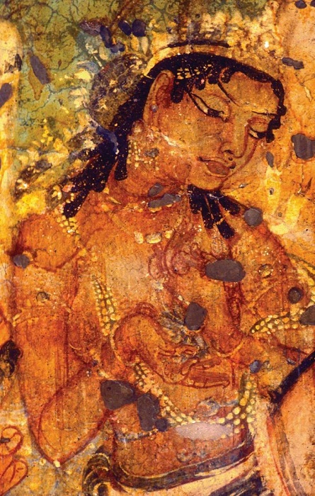 The original detail shot of the Ajanta painting of King Mahajanaka.