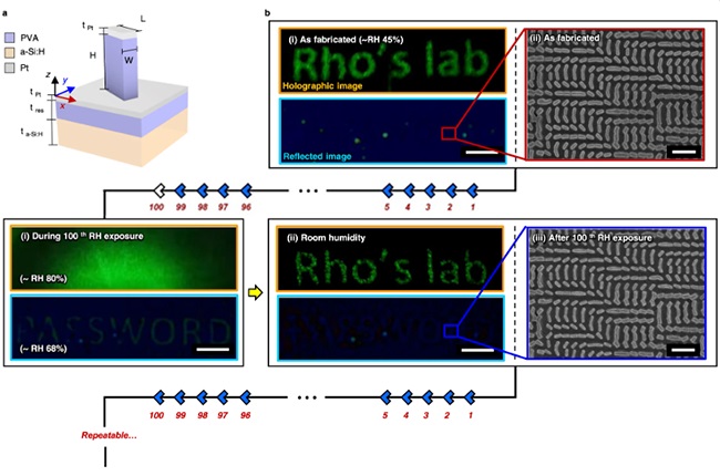 Humidity responsive ON/OFF holographic color-structured display