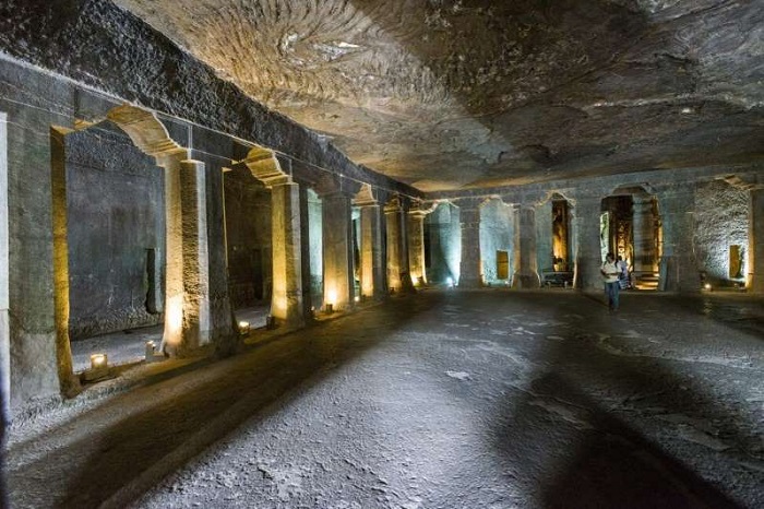 Inside Cave 4 of the Ajanta Caves complex